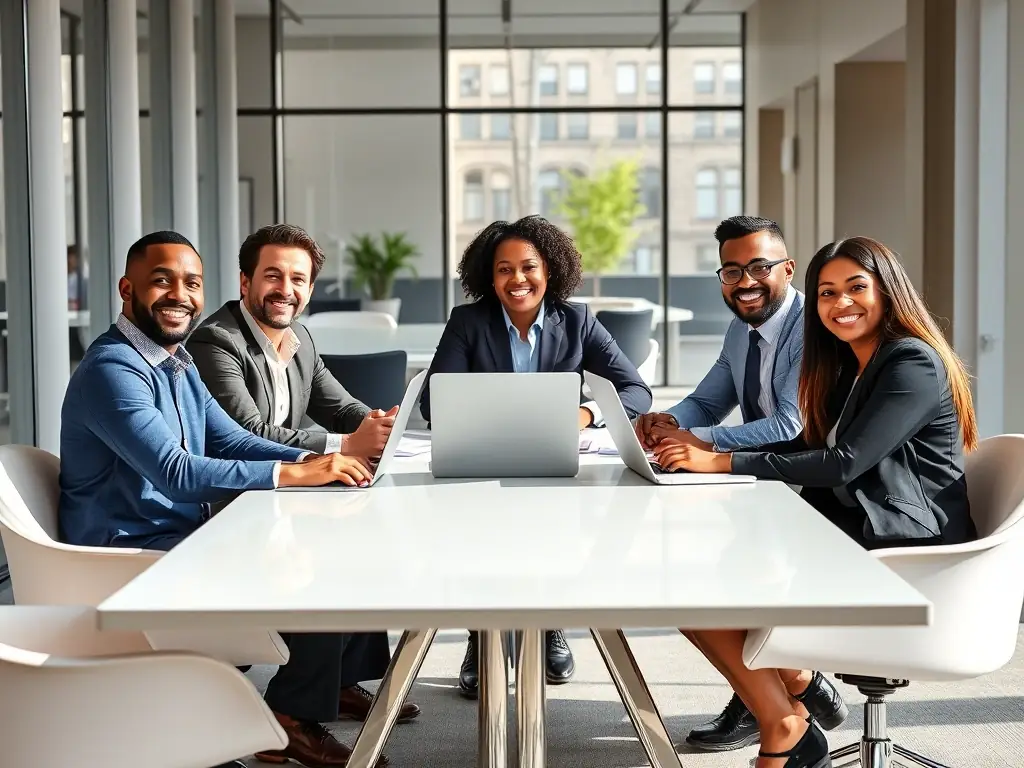 A professional photograph showcasing a diverse group of individuals collaborating in a modern office setting, symbolizing the partnership opportunities with 威客电竞. The image should convey teamwork, innovation, and a shared vision for success in the electronic gaming industry.