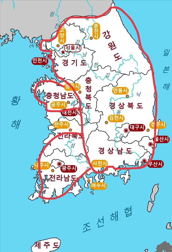 韩国版地图像坐立的猪三大城市首尔、釜山和仁川位置很尴尬(图2)